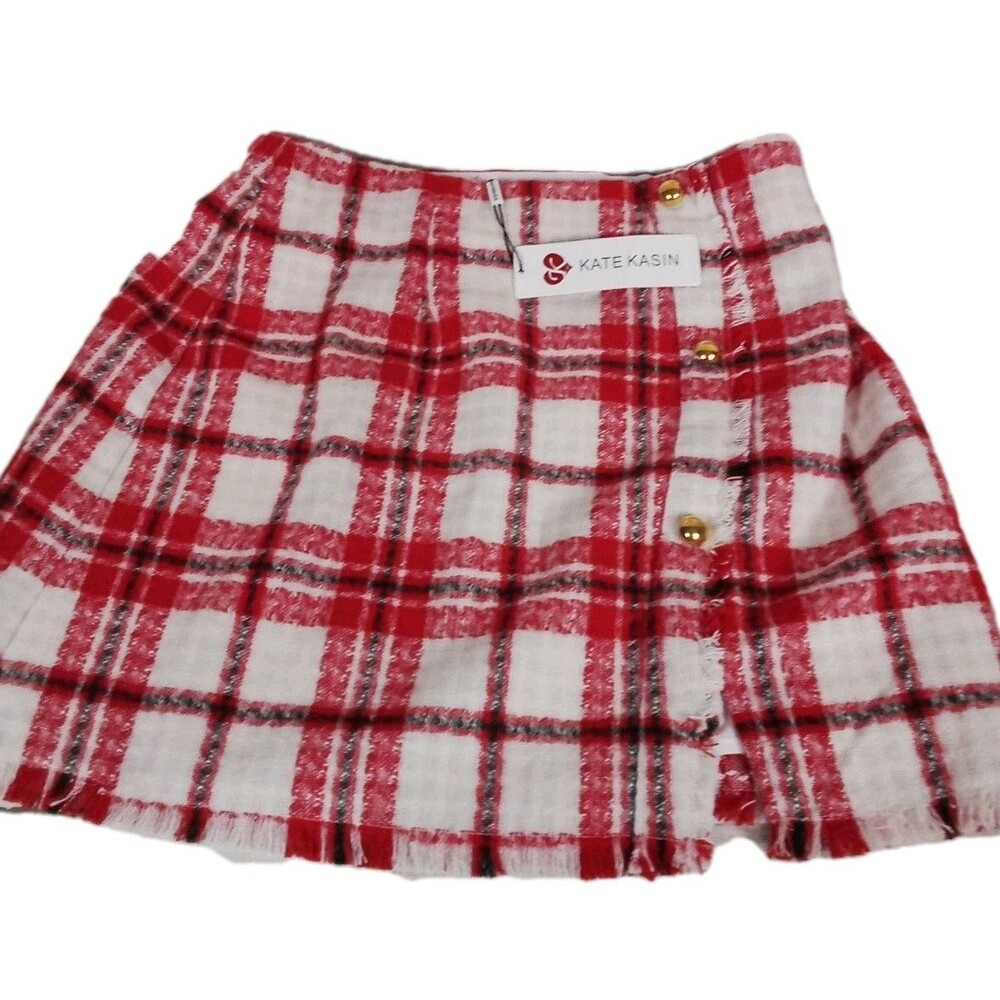 Women's Kate Kasin Red And Green‎ Plaid Skirt Size Medium New With Tags